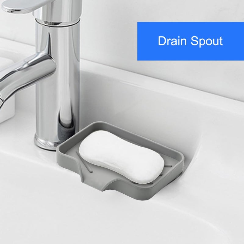 Metopets Sponge Holder with Drain Spout, Silicone Sponge Tray for Kitchen Sink, Rubber Soap Dish for Shower Bathroom (Grey, 4.7"" x 3.6"") - Image 2